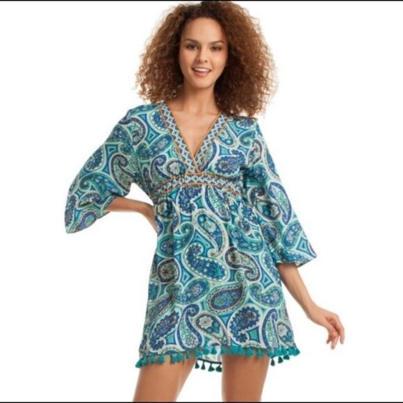 Trina Turk swim coverup Provence paisley boho vacation Resortwear cut out back - Picture 1 of 7